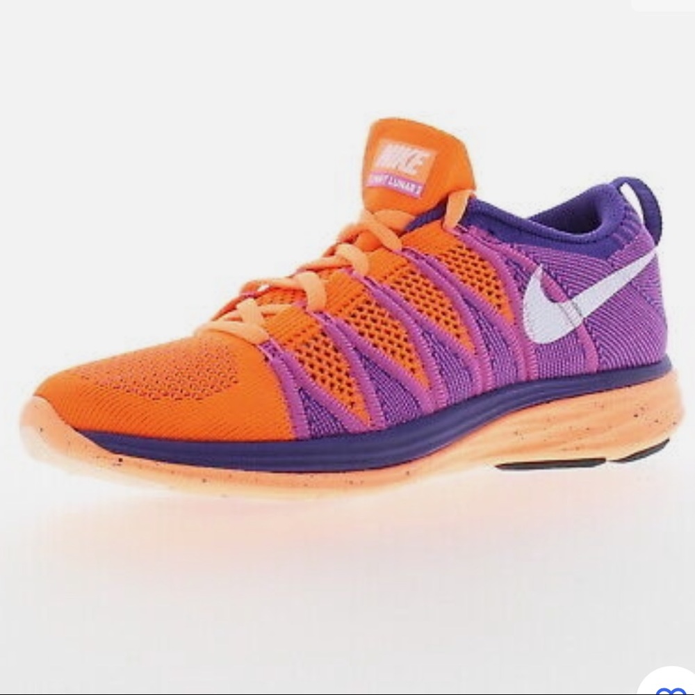 Nike Atomic orange and purple flyknit lunar 2